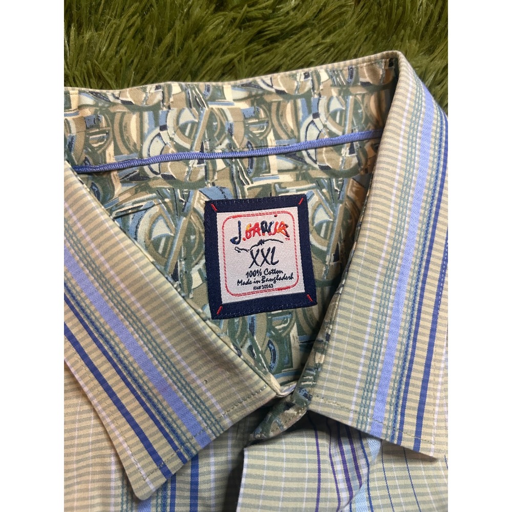 J. Garcia Button Down Mens XXL Tan Blue Striped Long Sleeve Flip Cuffs Shirt - Picture 6 of 9